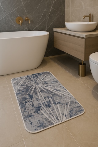 Yünteks Kaymaz Taban, Yıkanabilir Lavabo Önü ,banyo Paspası,laciv Lacivert