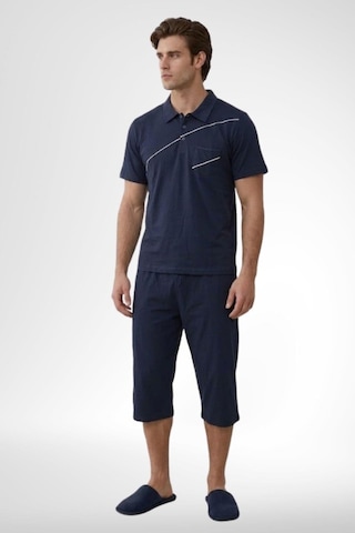 Mecit Pijama Mecit 4007 Lacivert Pamuklu Büyük Beden Kapri Erkek Pijama Takımı
