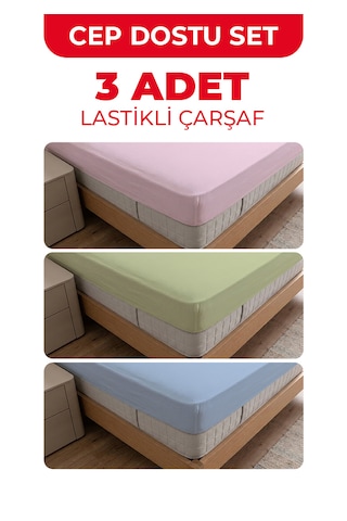 3 Adet Tek Kişilik Lastikli Çarşaf - 100x200cm - Mavi/yeşil/lila - Ranforce Çok Renkli