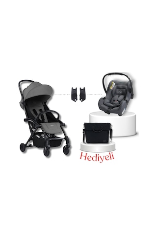 Bumprider Connect³ Black-Grey Bebek Arabası & Connect TRN Grup 0+ Oto Koltuğu Grey & Oto Koltuk Adaptörü