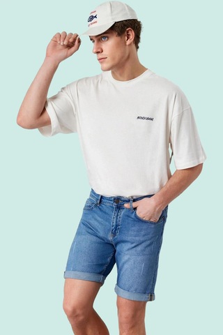 Ersefa Erkek Günlük Kombinlere Uygun Denim Şort Slim Fit Dar Paça Pamuk mavi