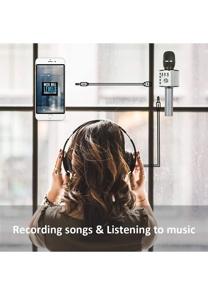 Bluetooth Karaoke Mikrofon Kablosuz Hoparlörlü Led Işıklı, Yüksek Ses Kalitesi, Telefon Uyumlu, Şarjlı Taşınabilir Karaoke Mikrofonu