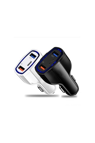 Monyee Siyah Araç Şarj Cihazı, Çift Usb Ve Type-c Arayüzlü, Qc3.0 Hızlı Şarj, 12-24v Giriş, 5v/3.1a Çıkış