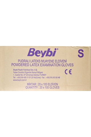 Beybi Pudralı Lateks Muayene Eldiveni 100'lü x 20 Paket S