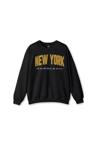 So Cool Siyah Sweat New York Yazı Baskılı Swet Kışlık Erkek Sweatshirt Siyah