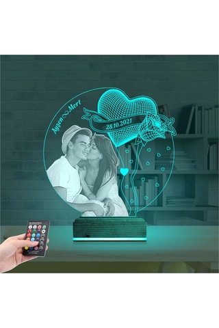 Luvivia Kalp Gül Sevgiliye Hediye Fotoğraflı 3d Lamba - Masa Gece Lambası V2