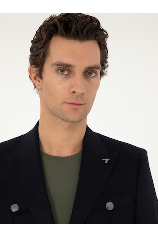 Cacharel Koyu Lacivert Slim Fit Blazer Ceket