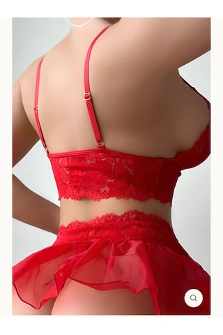 Month And Day 5 Parça Dantelli Lüks Jartiyer Takım Kirmizi