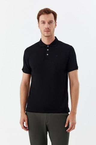 Sabri Özel Erkek Siyah Dar Kesim Slim FitPamuk Dokuma Düğmeli Polo Yaka T-shirt