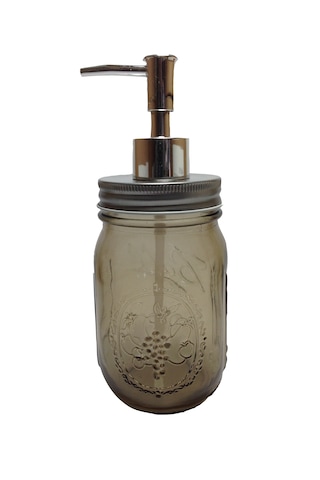 Cam Sıvı Sabunluk,çiçek Desenli Kahverengi 8x8x10cm 420ml