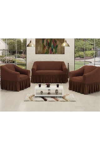 Altınkoza Petek Dokuma Koltuk Örtüsü Std Takım(3+2+1+1)-Kahve