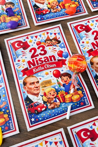 10 Adet 23 Nisan Şeker Ve Balon Konulabilen Tebrik Kartı 10'lu Set Sınıf Dağıtımlık Hediyelik Kart