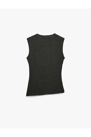 Koton Bürümcük Kumaş Asimetrik Kesim Drape Detaylı Kolsuz Bisiklet Yaka Bluz Antrasit 6sak10089ek