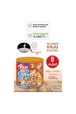 Paşa Kuruyemiş İşlenmiş Kaju Fıstığı Teneke 8 x 150 G