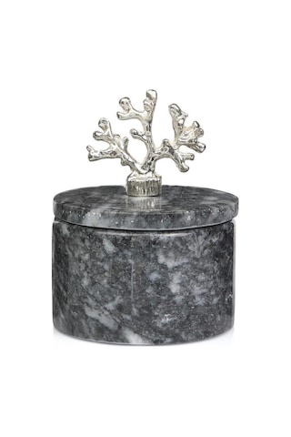 Mermer Baharatlık Kapaklı Mermer Tuzluk Biberlik Siyah