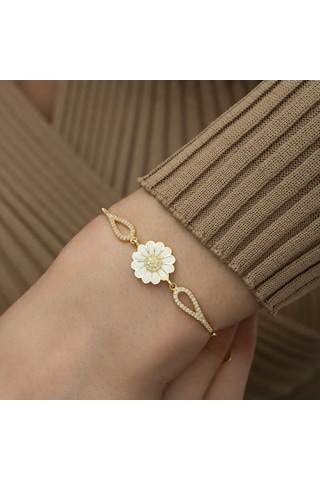 Blackcraft 925 Ayar Gümüş Gold Papatya Bileklik Zarif Renkli