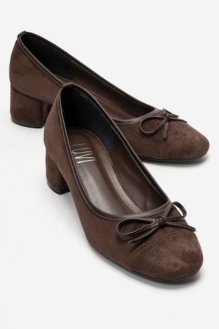 Luvi Shoes Leslıe Kahverengi Süet Fiyonklu Kadın Kalın Topuklu Ayakkabı