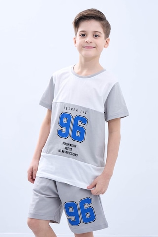 Penye Süprem Baskılı Yazlık Şortlu Takım M00734 Gri