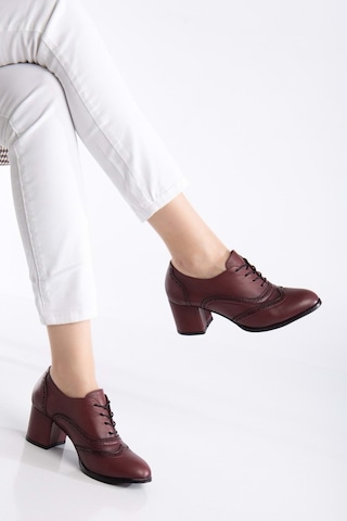 Analin Shoes Kadın Hakiki Deri Lazer Detaylı Şık Topuklu Ayakkabı Bordo