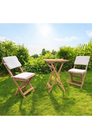 Katlanır Ahşap Bistro Set Bahçe Masa Seti Minder Hediyeli 50 50 Ahşap