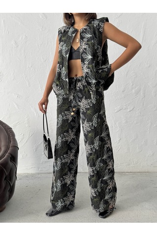 Verymoda Nakışlı Keten Pantolon F2008 Siyah
