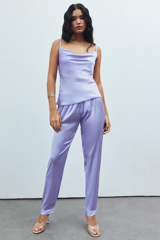 Brûleur Lila Degaje Yaka Askılı Uzun Saten Pijama Takımı LILA