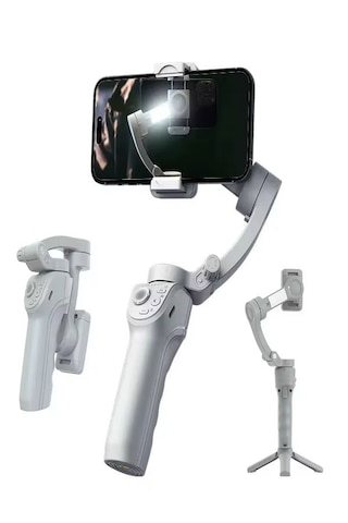 360 Akıllı Yüz Takipli Tripodlu Selfie Gimbal Otomatik Döner Telefon Tutucu, Gri