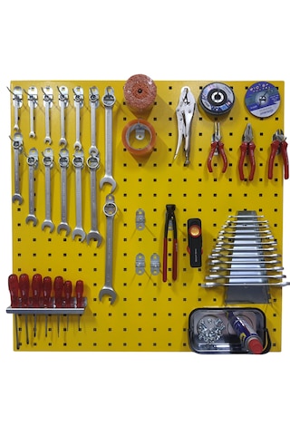 90 Cm Metal Askı Panosu Ve Kanca + Tornavidalık + Anahtarlık Seti Sarı Renk 90