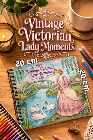 Vintage Victorian Lady Moments 20x20 Cm Büyük Boyama Kitabı, Çocuklar Ve Yetişkinler İçin