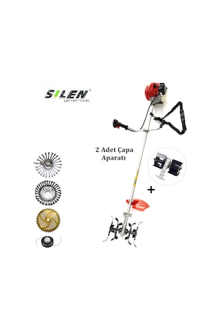 Silen C-52 3.2 KW 4.6 HP Yan Tırpan + Çapa Makinesi 2 Adet Çapa + Telli Fırça