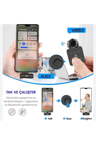 2 Li Kablosuz Yaka Mikrofonu Type-c & Lightning Uyumlu, Dsp Gürültü Azaltma, Android İphone Canlı Ya