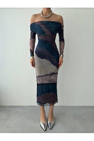 S-pazarım Sevilla Madonna Yaka Tül Elbise Haki