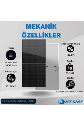 Ht-saae Ht72-16m 435 Watt Beyaz Arka Yüz Güneş Enerji Paneli Half
