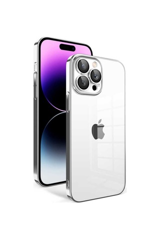 Zeyline Apple Uyumlu iPhone 14 Pro Max Kamera Korumalı Renkli Çerçeveli Zore Garaj Kapak-gümüş