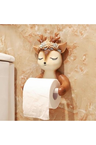 Sevimli Karikatür Geyik Tuvalet Kağıdı Sahipleri Yaratıcı Hayvan Duvara Monte Asılı Rulo Kağıt Raf Banyo Doku Kutusu Depolama Raf Kağıt Tutucular Sarı 22 x 13.6 x 11.2 CM