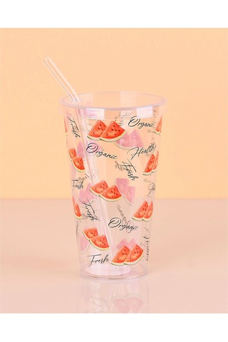 Desenli Plastik Pipetli Bardak 16 Cm 1 Adet Royaleks-enf-040