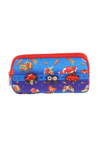 Kaukko Kids Mavi Kırmızı, Arabalar, Erkek Çocuk Üç Bölmeli Okul Kalem Çantası - L8258 Mavi - Kırmızı