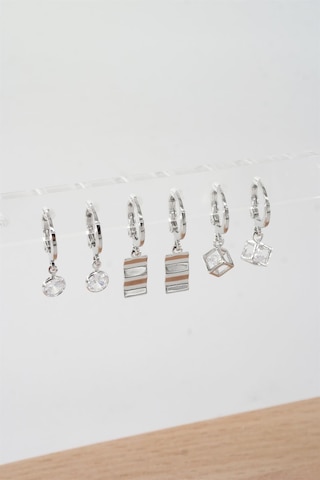 Kadın Zirkon Taşlı Sallantılı Kare Figürlü Klipsli 6'lı Küpe Seti Çok Renkli