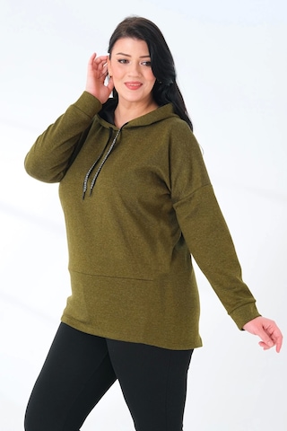 Lady Majestic Büyük Beden Kapüşonlu Sweatshirt Haki