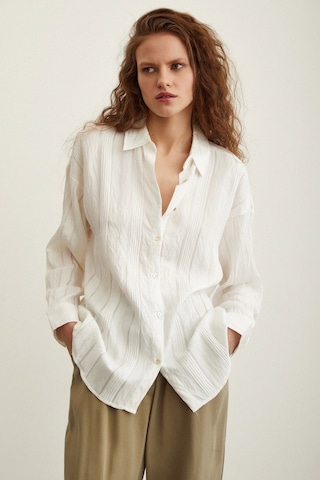 Never More Dokulu Çizgili Gömlek Beyaz