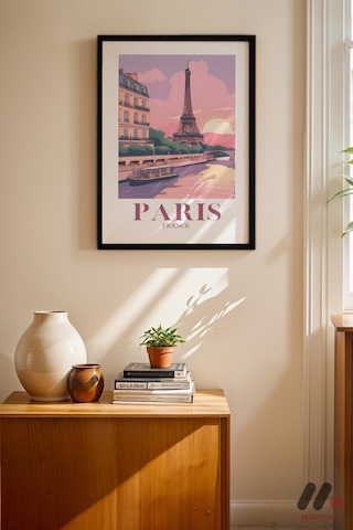 Paris Seyahat Posteri, Siyah Çerçeveli Duvar Tablosu - Seyahat Severlere Hediye