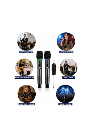 Jrl Wn-08 Çift El Tipi Kablosuz Uhf Mikrofon Seti - Şarj Edilebilir Karaoke Ve Sahne Mikrofonu