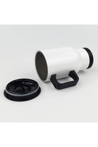 Firmalara Özel Kulplu Logolu Çelik Bardak Termos - 450mlt Beyaz