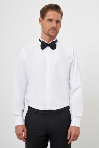 Morven Erkek Beyaz Manşetli Düz Desen Ata Yaka Slim Fit Gömlek Beyaz