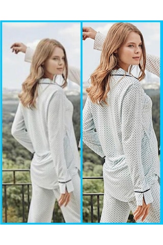 Bone Club 5125 Mavi Noktalı Önden Düğmeli Lohusa Pijama Tk