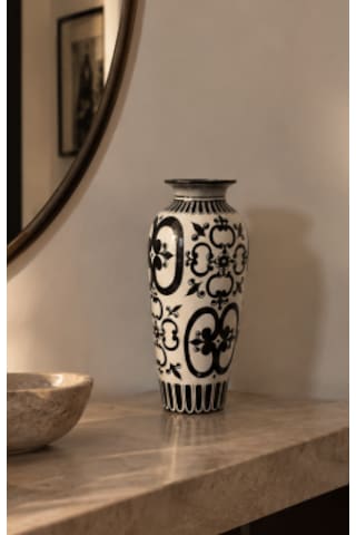 Atelier4you Noir Bloom El Boyaması Seramik Vazo Dekoratif Tasarım Vazo Beyaz - Siyah