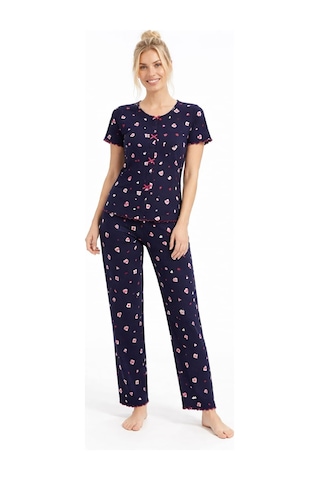 Kadın 01605 Kısa Kol Kaşkorse Pijama Takımı Lacivert