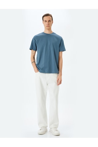 Koton Pamuklu Bisiklet Yaka Regular Fit Kısa Kollu Basic Tişört Mavi 5sam10099hk Mavi
