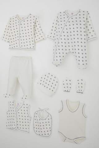 Breeze Erkek Bebek Hastane Çıkışı 8 Li Deniz Temalı Çapa Desenli 0-3 Ay, Ekru Ekru