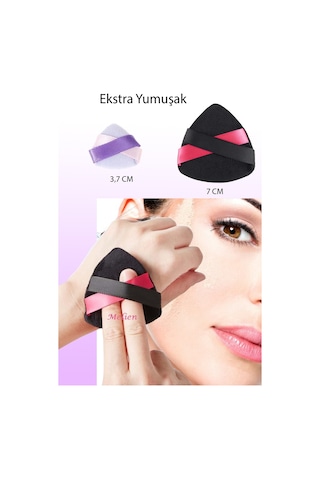 Melien Çift Kurdele Pamuk Yıkanabilir Kadife Puf Makyaj Süngeri Lila - Siyah 2'li